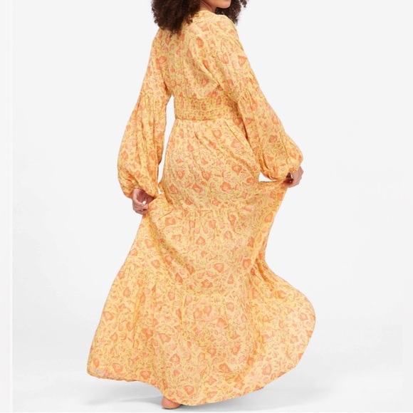 NWT Billabong Women’s Golden Cosmos Floral Long Sleeve Yellow Maxi Dress Small - Picture 2 of 15